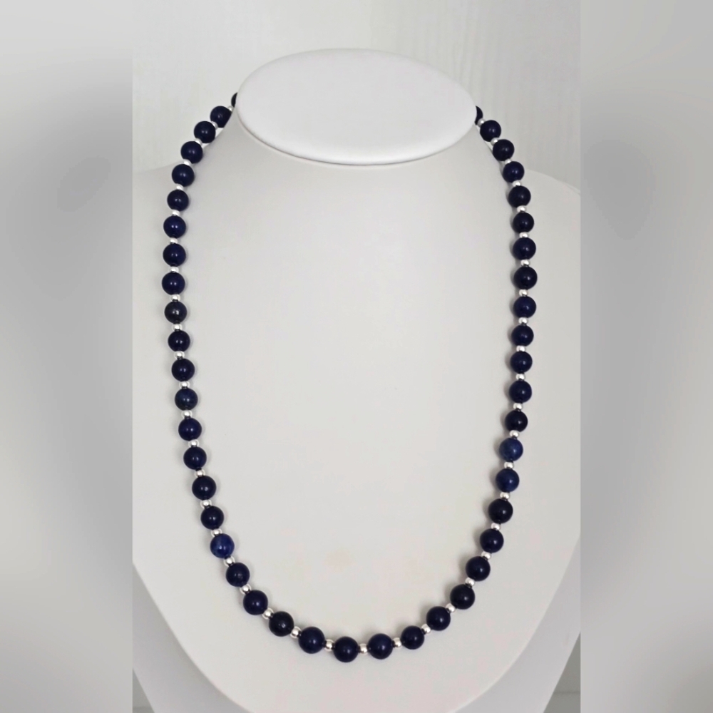 Blue Lapis with Silver Tone Accents Beaded Necklace